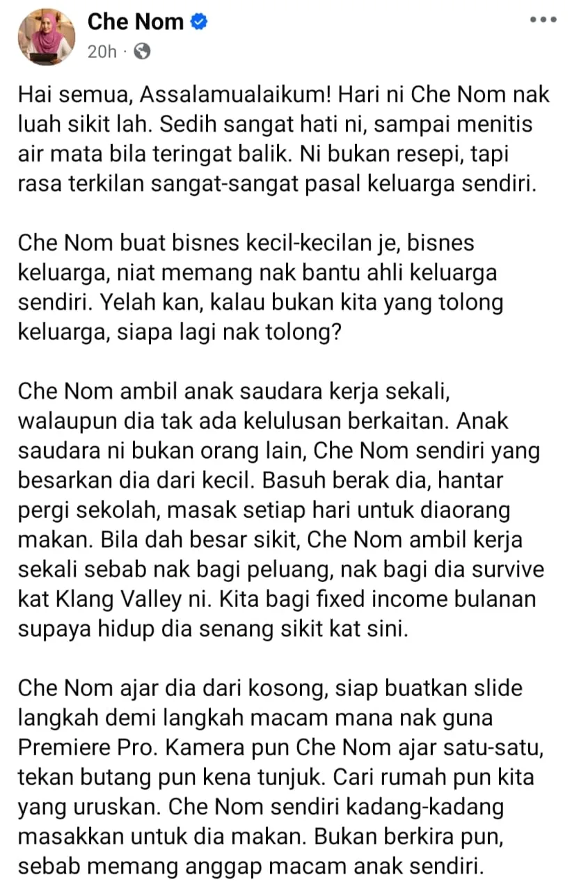 Sisi Gelap Bisnes Keluarga, Che Nom Luah Anak Saudara Lapor Pihak Berkuasa Tak Jaga Kebajikan Pekerja!