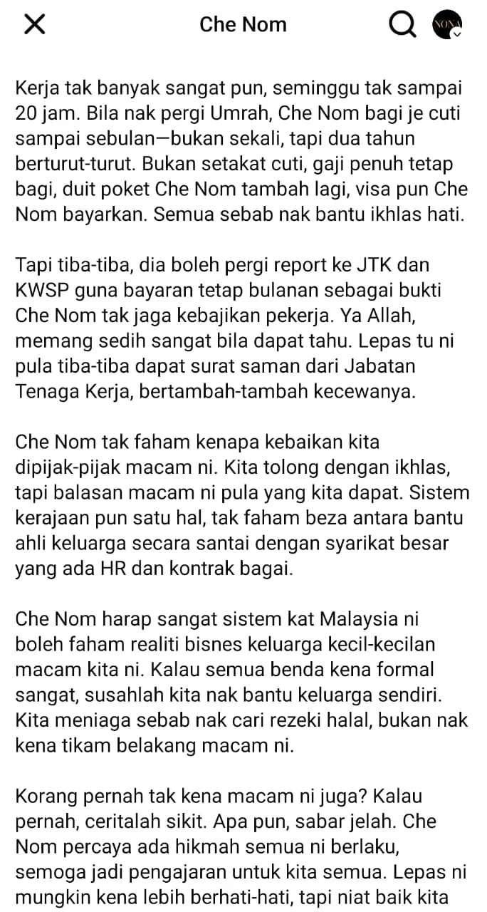 Sisi Gelap Bisnes Keluarga, Che Nom Luah Anak Saudara Lapor Pihak Berkuasa Tak Jaga Kebajikan Pekerja!