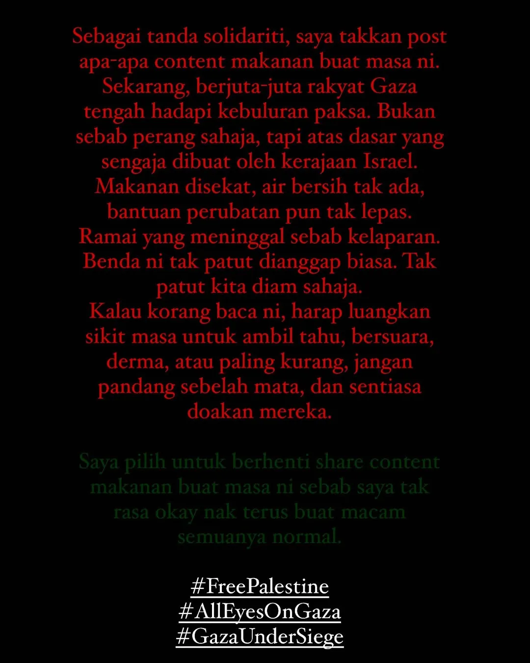 “Berjuta Rakyat Gaza Hadapi Kebuluran Paksa,” Anis Nabilah Berhenti Share Content Makanan Tanda Solidariti Saudara Di Bumi Anbia!