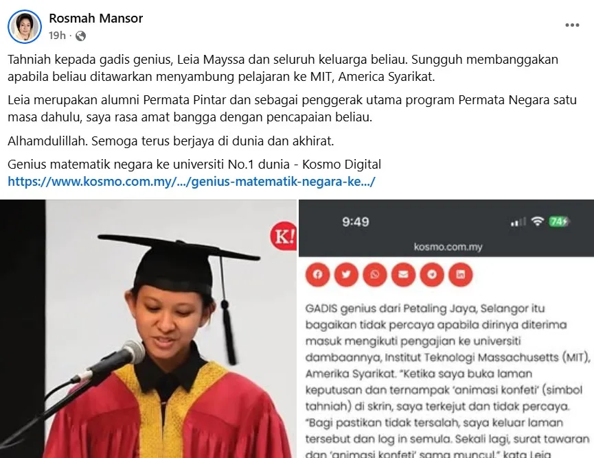 Dulu Penaung Permata Negara, Datin Seri Rosmah Mansor Terharu Gadis Genius Matematik Masuk Universiti No. 1 Dunia!