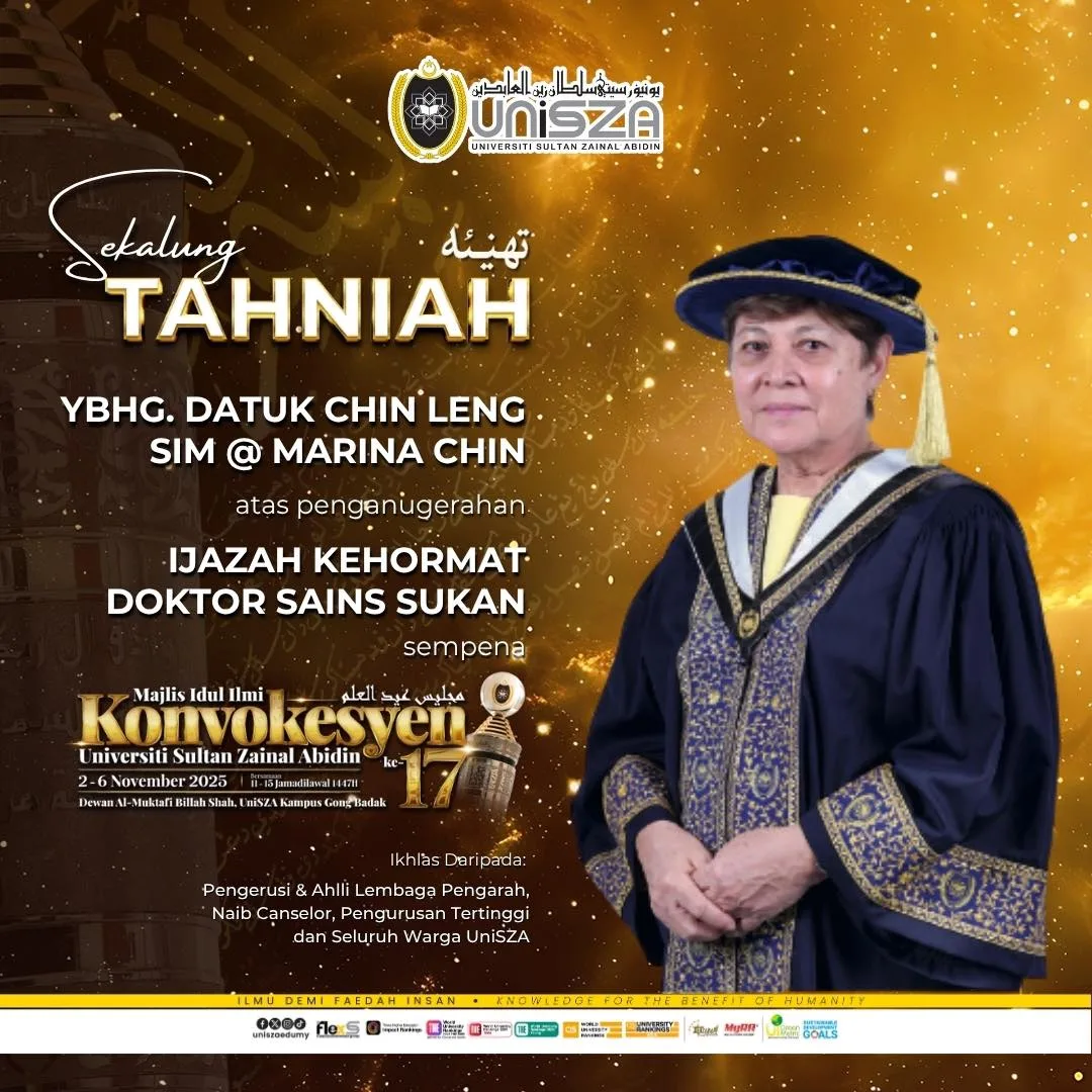 Datuk Marina Chin Terima Ijazah Kehormat Doktor Sains Sukan UniSZA, Legenda Sukan Malaysia Terus Menyala