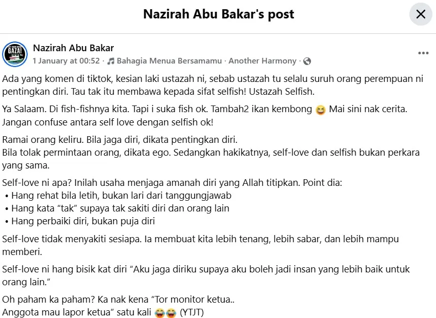 Jangan Confuse Antara Self-Love Dengan Selfish, Nasihat Ustazah Nazirah Abu Bakar Didik Wanita Waras