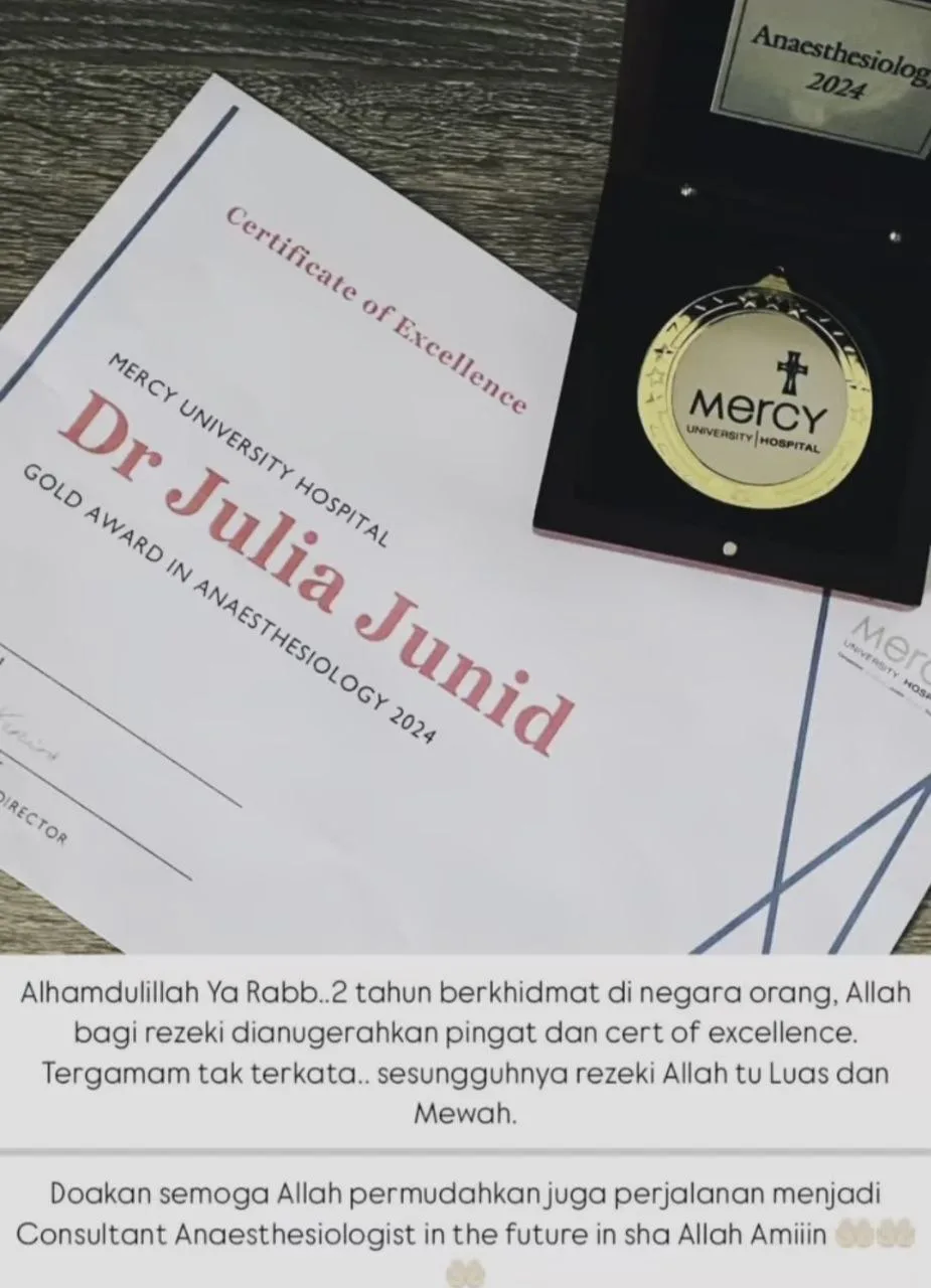 Raih Keahlian Pakar Anestesiologi Ireland (MCAI), Dr Julia Junid Mahu Jadikan Kejayaan Ini Inspirasi Buat Anak-Anak!